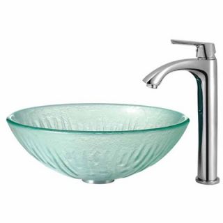 Vigo Icicles Tempered Glass Vessel Sink with Faucet in Chrome