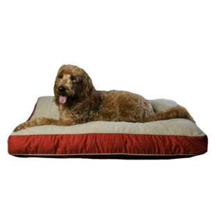 Four Season Pet Bed with Cashmere Berber Top in Red with Khaki Cording