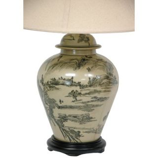 Oriental Furniture Xian Landscape Vase Lamp in Ivory and Terracotta