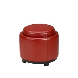 Safavieh Chelsea Leather Round Tray Ottoman in Red   HUD8232R