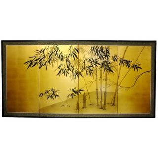 Oriental Furniture Gold Leaf Bamboo Silk Screen with Bracket   SILK