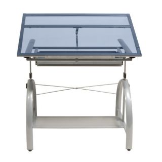 Avanta Drafting Table in Silver and Blue Glass