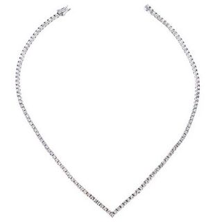 CZ Collections V Shaped Sterling Silver Tennis Necklace