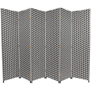 Oriental Furniture Woven Fiber 6 Panel Room Divider in Black and White