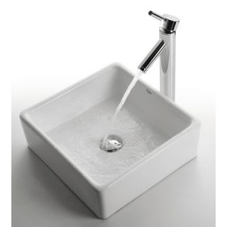 Kraus Ceramic White Square Vessel Sink and Sheven Faucet   C KCV 120