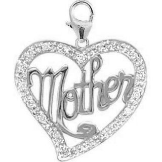 EZ Charms 14K White Gold Diamond Mother in Heart Charm