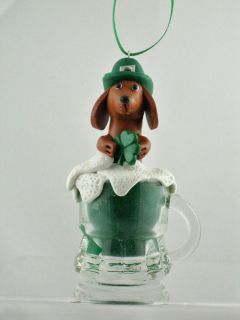 Clay Red Dachshund Green Beer St. Pattys Day #114 for MWDR Rescue by