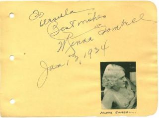RUTH ROLAND + MINNA GOMBELL VINTAGE 1934 ORIGINAL SIGNED ALBUM PAGE
