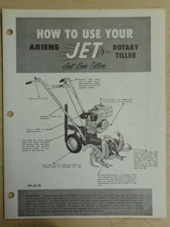 ARIENS HOW TO USE YOUR JET ROTARY TILLER PARTS LIST MANUAL JPB 60