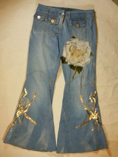  Primo Piano Floral Flower Art applique Bell bottoms flare Jeans 29 31