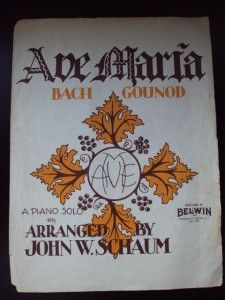 Ave Maria Bach Gounod Piano Solo Sheet Music by John w Schaum 1945