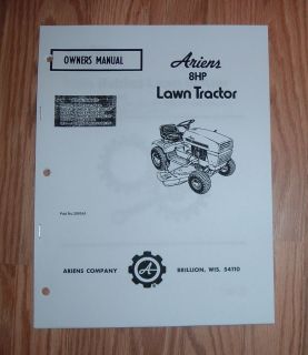 ARIENS 8 HP LAWN TRACTOR OWNERS MANUAL ILLUSTRATED PARTS LIST