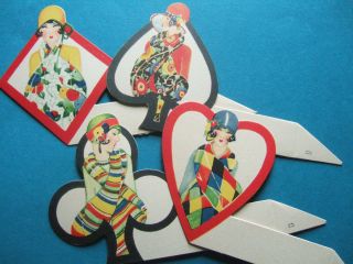   Art Deco Gibson Girl Bridge Suit Place Cards Heart Spade Club Unused