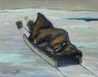 Gabriel Gely Original Painting Inuit Eskimo and Seld Dogs Canadian