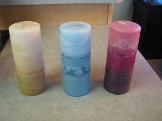 NIB PARTYLITE MOTTLED LAYERED PILLARS 3 X 7 FIVE SCENTS TO CHOOSE