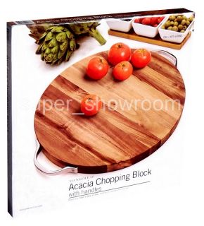  16 Round Wooden Cutting Board Chopping Block with Handles