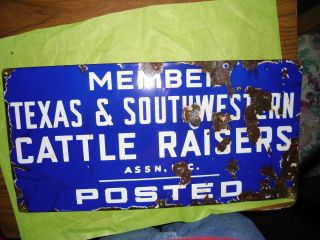 Vintage Texas Southwestern Cattle Raisers Porcelain Sign