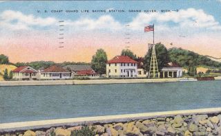 Grand Haven MI US Coast Guard Life Saving Station Old Postcard
