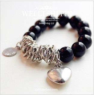 New Fashion Black Bead Heart Shaped Pendant Bracelet C010