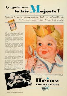 1937 Ad H J Heinz Strained Canned Foods Baby Crown Original