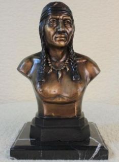 Bronze Marble Statue Indian Native Chief Eagle Bust Sculpture Figure