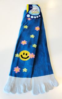 Blue Happy Smiley Face Flower Harajuku Style Toe Socks