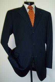 Exquisite Harold Powell Blue 3Btn Stripe Wool Suit 44R