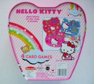 Hello Kitty 4 Card Games in Heart Shaped Metal Tin Travel Gift Free