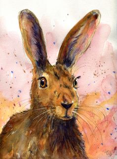  Watercolour Wildlife Painting Hare Hase Lapin Bunny by Aia