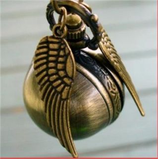 Harry Potter Golden Snitch Pocket Watch Pendant Necklace Wings Chain