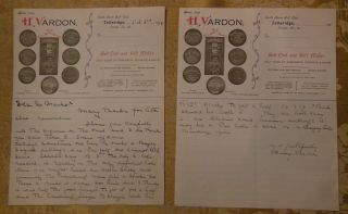 Antique Golf Harry Vardon Letter 2 of Them as A Set Unique Open