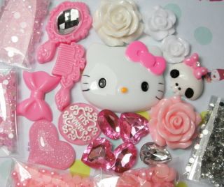 DIY Hello kitty Pink Bling Flatback Resin Cabochons Kawaii Deco Kit