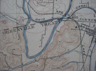 1912 Greenville Treaty Map Dover Ohio Canal Railroads Tuscarawas River