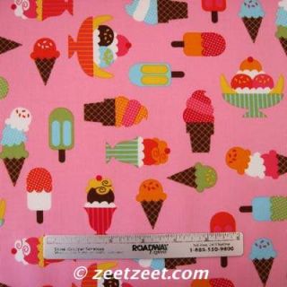 Kaufman Confections Ice Cream Treats Pink Fabric Yd