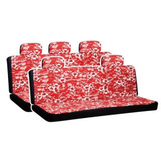 Hawaiian Red Flowers 2 Two Bench Row Car Seat Covers Package Free