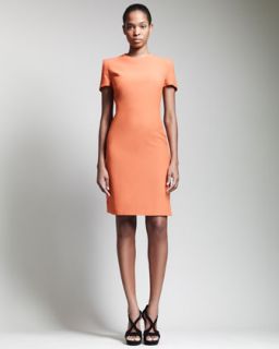 B21QE Alexander McQueen Short Sleeve Crepe Dress, Orange
