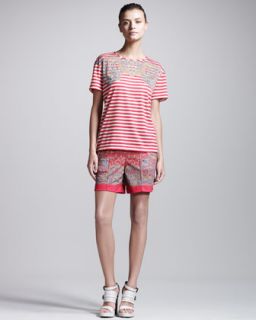 Carven Paisley Striped Tee & Pique Knit Shorts   