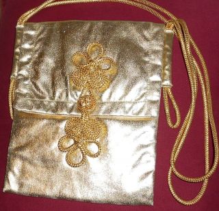 Made in U S A Harry Levine H L Vintage Handbag Gold Satin Metalic Gold