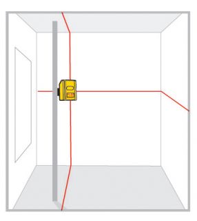Two bright, easy to see laser lines are ideal for plumb and level