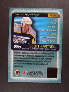 Scott Hartnell 2001 Autograph Topps Premier Plus Card