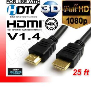 25ft HDMI 1 4 Cable M Male LCD LED 3D DVD PS3 HDTV 25