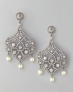 Kenneth Jay Lane Pave Crystal & Pearl Clip Earrings   