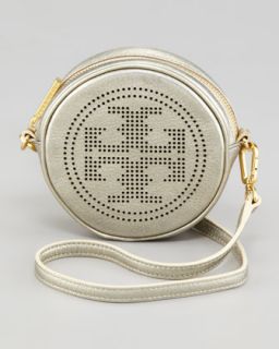 Perforated Logo Round Crossbody Bag, Platinum