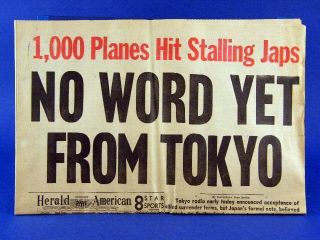  Chicago Herald American Newspaper V J Day 2 Color Headline WWII