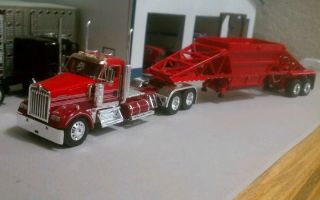Dcp Hersh trucking kw w900l with belly dump trailer 1 64 32509 red