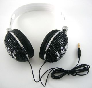 Skull Crystal Rhinestone DJ Headphones Headset Earphone