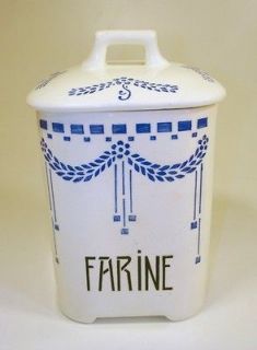 Vintage FRENCH ART DECO FARINE container ceramic flour kitchen storage