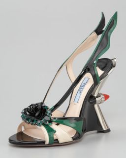 Prada Jewel Toe Taillight Wedge Sandal   