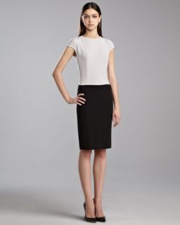 Luxe Crepe Colorblock Dress, Limestone/Caviar