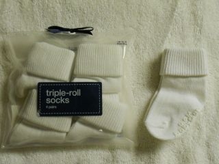 New 8PR Authentic Baby Gap Triple Roll Socks Non Skid 0 6 Months White